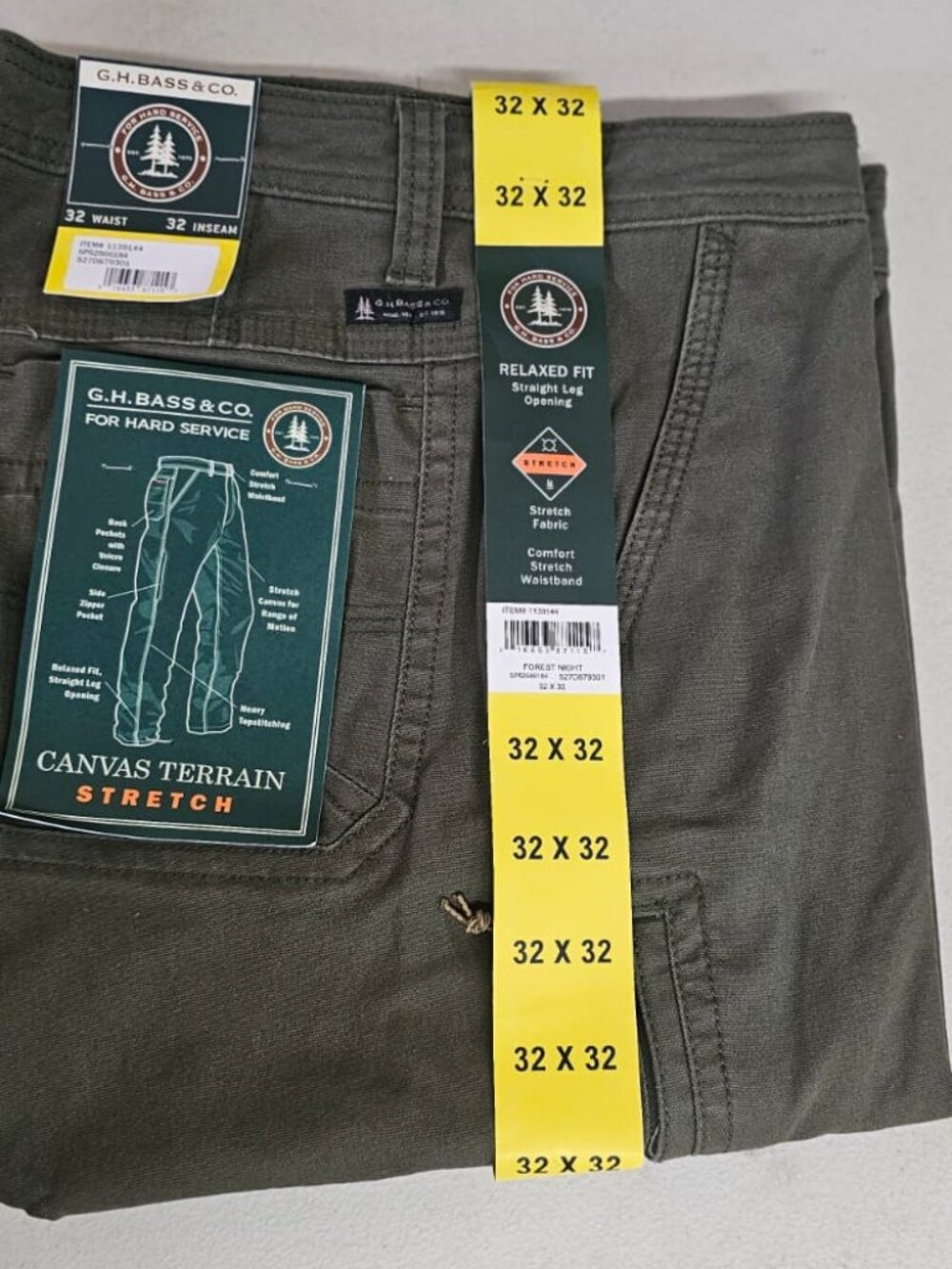 GH Bass Canvas Terrain Stretch Pants Cargo Forest Night Green, Size 32x32